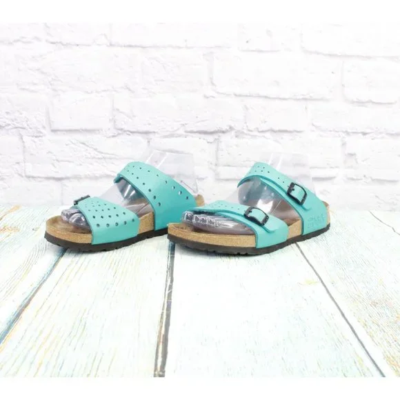 Birkenstock Birki's Freeport Blue Perforated Leather 2 Strap Sandals Size L6 M4 - Picture 2 of 9